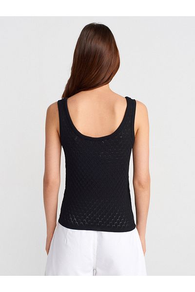 Dilvin 10749 Thick Strap Openwork Knitwear Blouse-Black