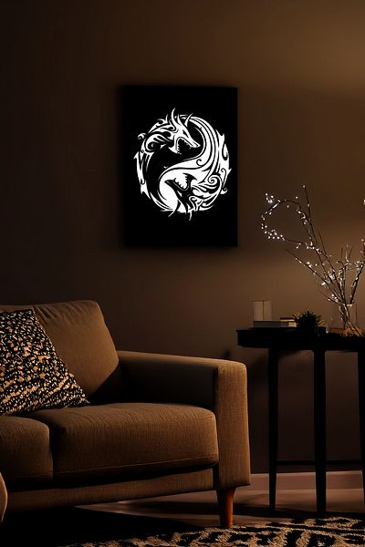 Angels Passion Pictură murală din plexiglas cu simbolul dragonului Yin Yang reflectorizant