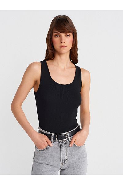 Dilvin 10746 Thick Strap Basic Knitwear Blouse-Black