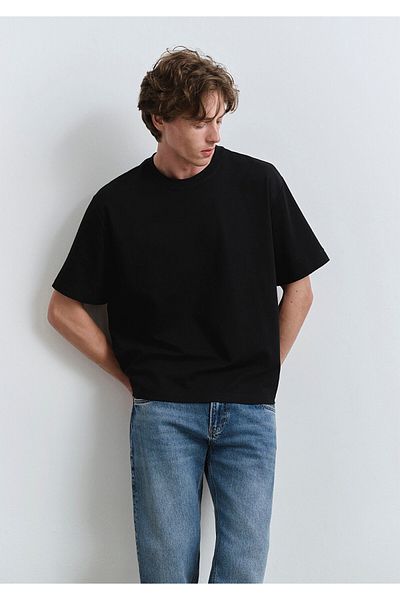 Mavi Crew Neck Black Basic T-Shirt Loose Fit / Loose Relaxed Fit 0612518 -900