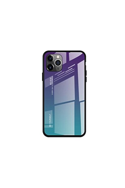 REDz Accessories Carcasă compatibilă cu iPhone 11 Pro, spate din sticlă + silicon, gradient, violet-verde
