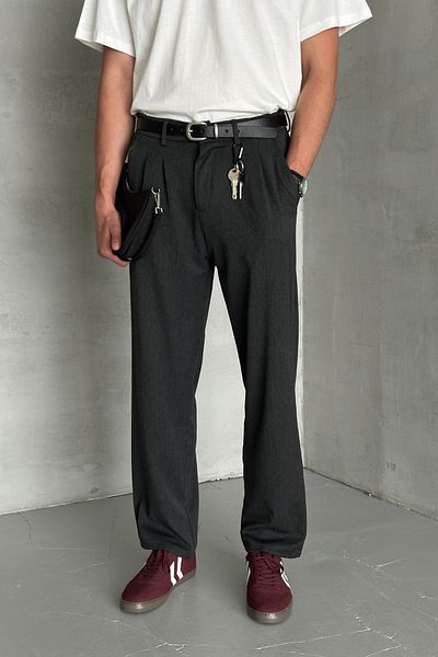 HYMAN Men's Pleated Baggy Pattern Fabric Trousers