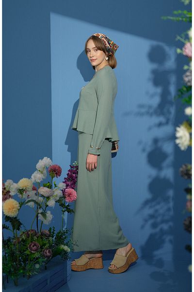 Fatma Atasoy Mint Double Set with Peplum Detail
