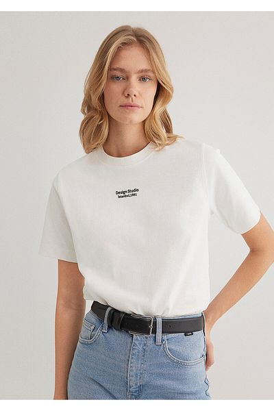Mavi Design Studio bedrucktes weißes T-Shirt mit normaler Passform 1612911 -70057