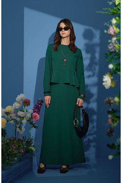 Fatma Atasoy Peplum Detailed Emerald Double Set