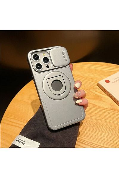 REDz Accessories Carcasă Slide Armor, protecție cameră, MagSafe, compatibilă cu iPhone 15 Pro, inel rotativ, gri