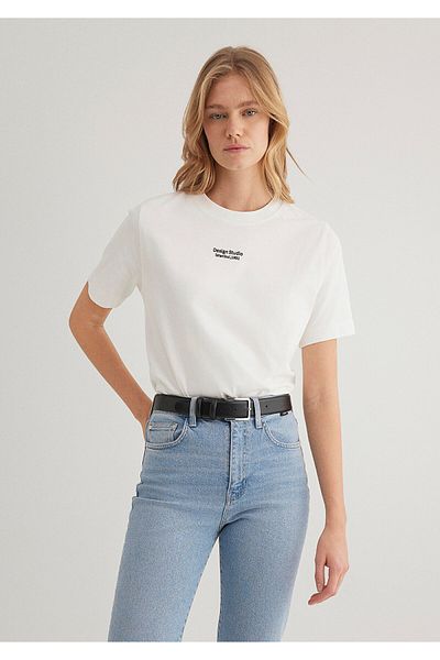 Mavi Design Studio bedrucktes weißes T-Shirt mit normaler Passform 1612911 -70057
