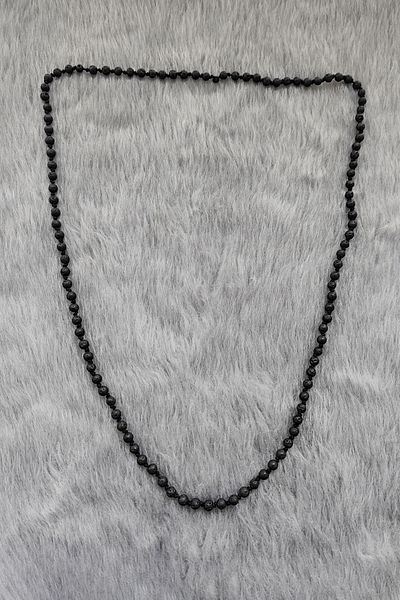 Chavin 5 Mm. 70 Cm. Long Black Lava Stone Men's Necklace Ev86