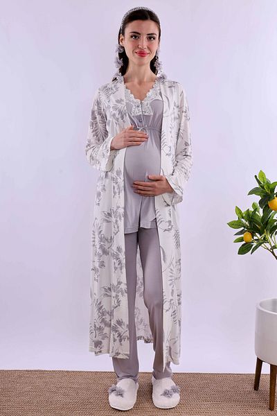 ByLohusa Effortt Gray Maternity Pajama Set with Dressing Gown Byl 280342