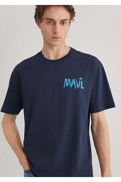 Mavi Bedrucktes marineblaues T-Shirt mit lockerer Passform 0612468 -70490