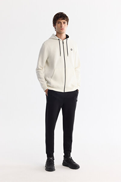 Avva Erkek Beyaz Kapüşonlu 3 İplik Şardonlu Fermuarlı Regular Fit Sweatshirt E001019