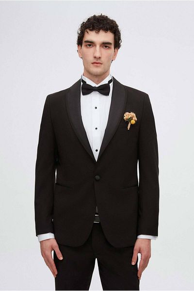 Twn Slim Fit Black Plain Tuxedo Suit