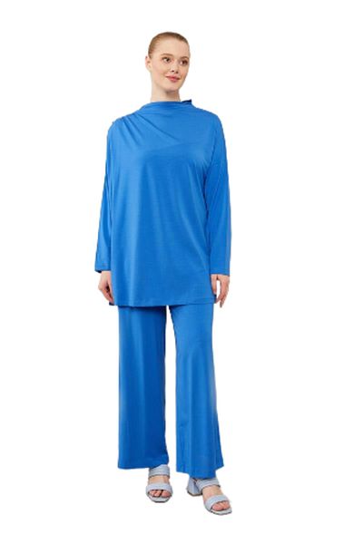 Levidor Women's Shoulder Pleated Stone Embroidery Detailed Double Suit