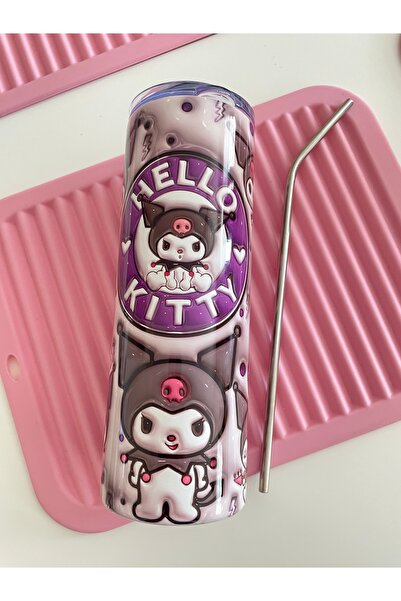By Selen Suyolcu Kawaii Baskılı Pipetli Çelik Termos - 600 ML