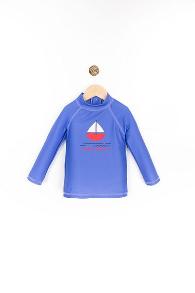 LOSAN Long Sleeve Sailboat Print Crew Neck Summer Soft Sea & Pool Baby Boy Swimwear