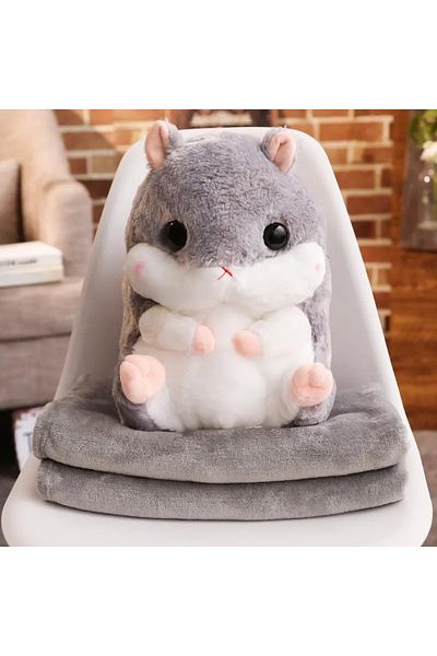 ABYZ Multifunctional plush toy Hamster dimensions 40X30cm with fluffy blanket dimensions 170x100cm Gray