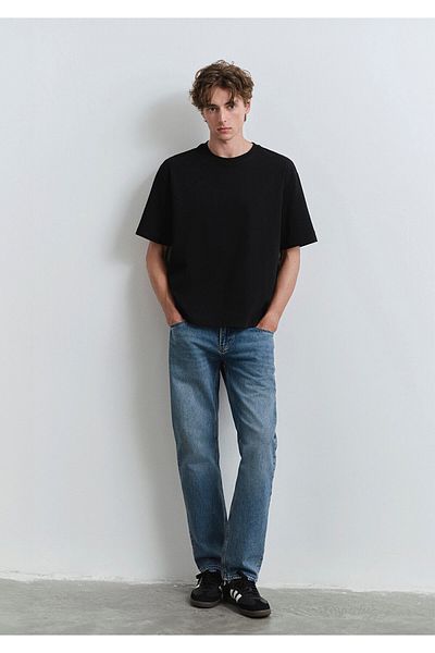 Mavi Crew Neck Black Basic T-Shirt Loose Fit / Loose Relaxed Fit 0612518 -900