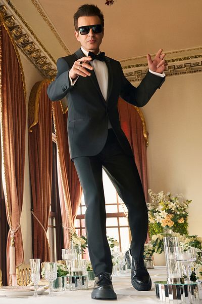 Twn Slim Fit Black Dobby Tuxedo Suit
