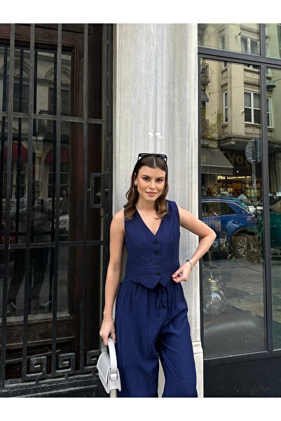 VOLT CLOTHİNG Kadın Premium Kumaş Yelekli Şalvar Kesim Pantolonlu Takım