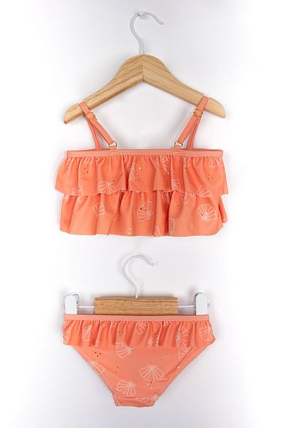 LOSAN Seashell Print Ruffled Strappy Top and Bottom Soft Stretchy Fabric Girls Swimsuit