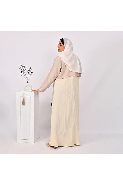 HAWRAA Beige blazer abaya with cream accents