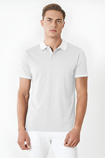 CC STORE Cotton Regular Collar Detailed Fit Buttoned Polo Yak White t Shirt Men