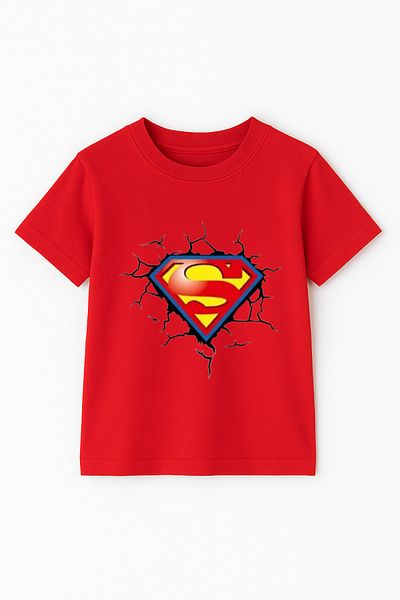 Trend Bebe Butik Boys Superhero Logo T-Shirt – Cotton, Short Sleeve, Summer, Colorful Print