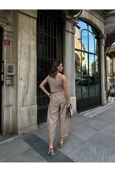 VOLT CLOTHİNG Kadın Premium Kumaş Yelekli Şalvar Kesim Pantolonlu Takım