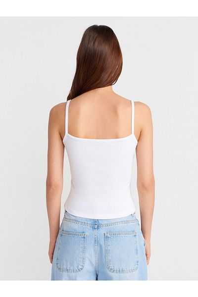 Dilvin 21008 Buttoned Strap Top-White