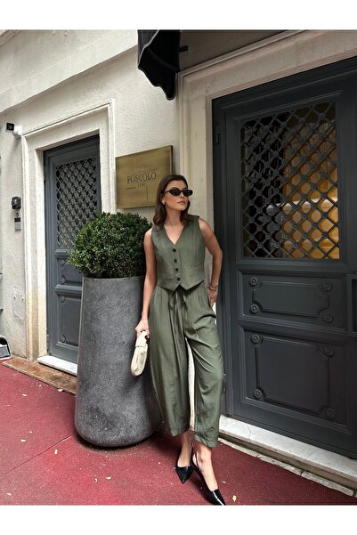 VOLT CLOTHİNG Kadın Premium Kumaş Yelekli Şalvar Kesim Pantolonlu Takım