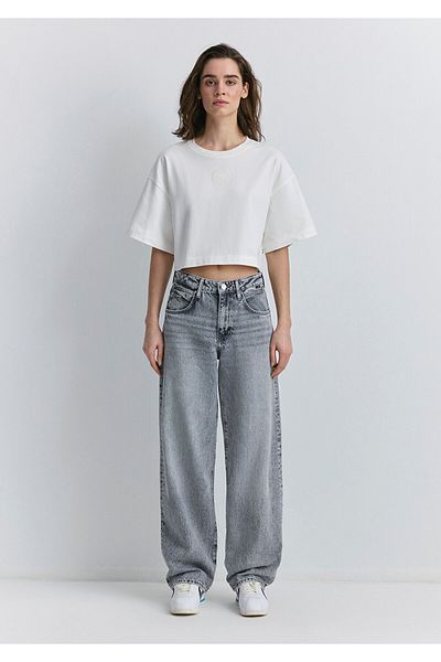Mavi Patch Logo Printed White Crop T-Shirt Crop / Short Cut 1612892 -70057
