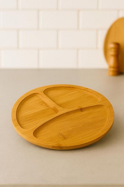 DolphFin Presentation Plate Aesthetic Wooden Plate 3 Compartments Serving Plate for Appetizer, Snack, Breakfast Presentations