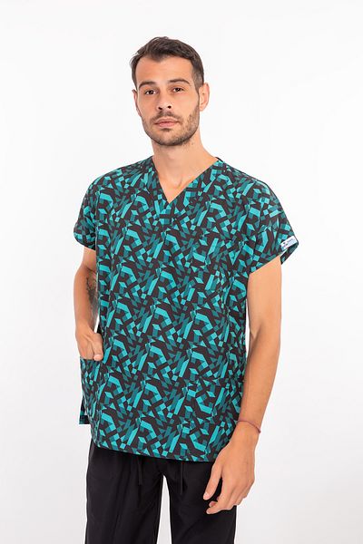 Nur Medikal Giyim Unisex Geometry Pattern Surgical Doctor Nurse Single Top Jersey