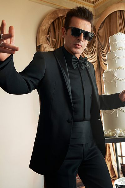 Twn Slim Fit Black Dobby Tuxedo Suit