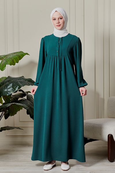 fistan Μπαλόνι μανίκι με κουμπί μπροστά Ρόμπα Gathered Hijab Ρούχα Μητέρα Φόρεμα Προσευχής Φόρεμα ειδικής περίστασης
