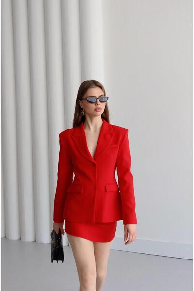 Finna & Co Busıness Blazer Ceket Etek Takım Kırmızı