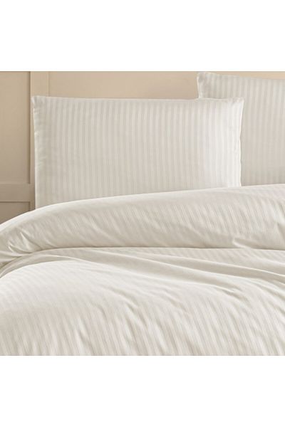 Story home Textile Double bedding set Story Home 100% satin cotton 210 TC 4 pieces duvet cover 200x220 cm Stripe Cream