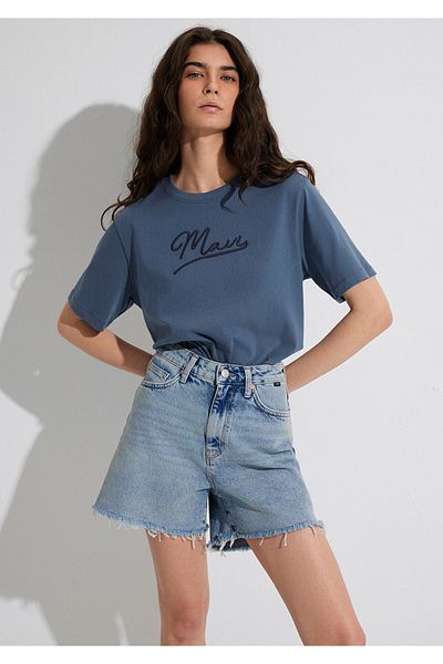 Mavi Anthrazitfarbenes T-Shirt mit Jeans-Print, reguläre Passform 1612421 -80932