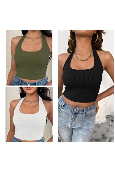 Lorya Giyim Kadın 3'lü Paket Pamuklu Vücuda Yapışan Kaşkorse Fitilli Kumaş Ko...