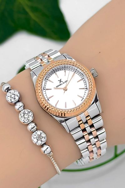 Daniel Klein Steel Cord Women Wrist Watch 3 Atm Water Resistant Silver-Rose-White Zmdk1186