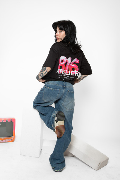 Bak Moda 816 Atelier Štampano Oversize kroj Unisex crna majica