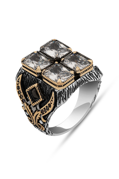 ALYANSEVİM Beyaz Zirkon 4 Taşlı 925 Gümüş Yüzük