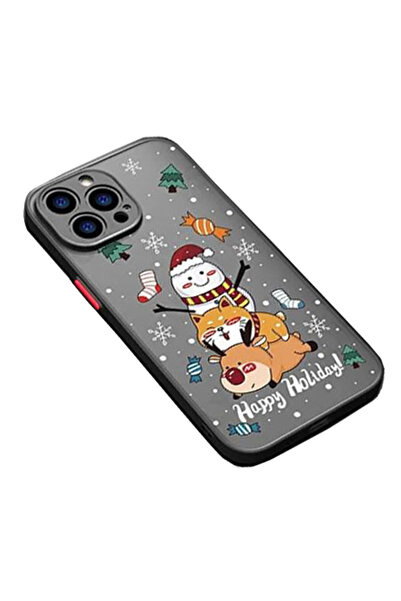 REDz Accessories Carcasă de Crăciun, rezistentă la șocuri, compatibilă cu iPhone 15 Pro, butoane colorate, bara de protecție, neagră