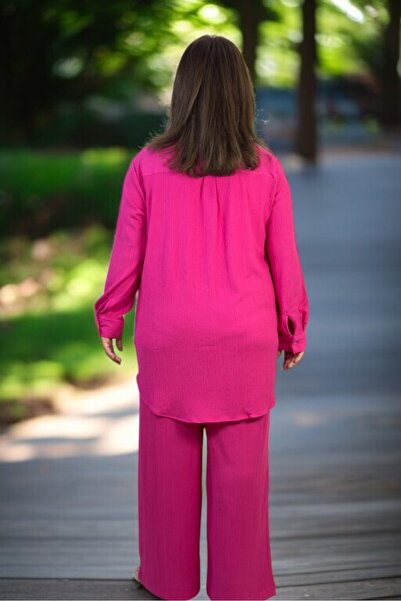 yagmurberen Front Buttoned Tunic Shirt Waist Elasticized Pocketed Pants Large Size Wrap Around Double Set