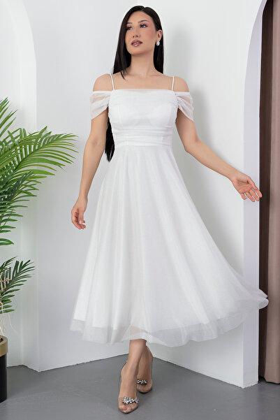 PULLIMM Сукня з квадратною горловиною на бретелях з сріблястого фатину 39976