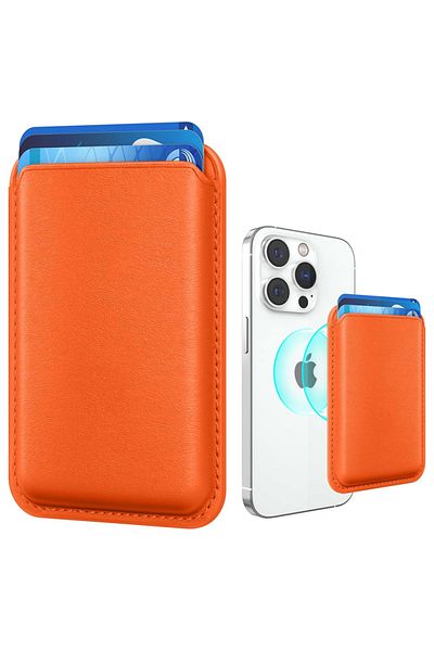 REDz Accessories Portofel pentru carduri MagWallet, compatibil cu MagSafe, universal, efect de piele, portocaliu