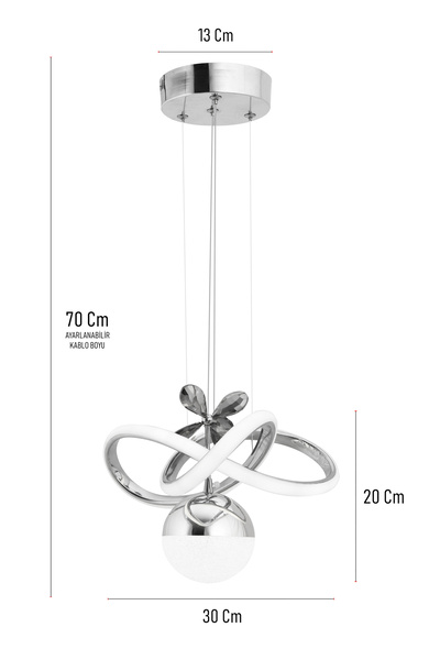 Dekorluna Bono Krom 3 Renk Işık Modern Sarkıt Led Avize Salon Mutfak Oda Hol Ledli Avize