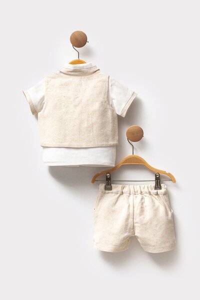 Cassiope Linen Bowtie Vest Shirt with Elastic Waist Shorts Special Day Birthday Wedding 3 Piece Baby Boy Jewelry