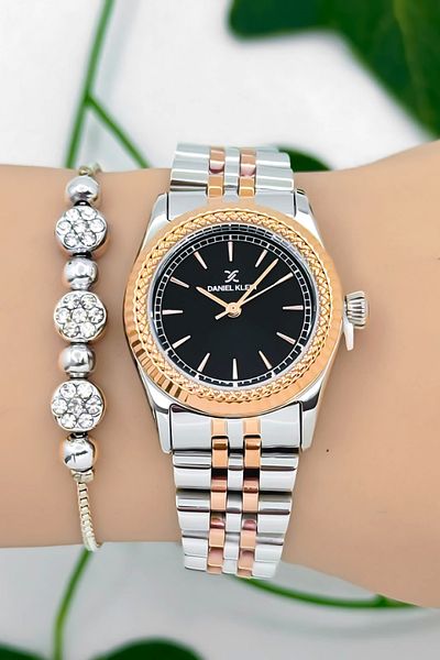 Daniel Klein Steel Cord Women Wrist Watch 3 Atm Water Resistant Silver-Rose-Black Zmdk1186