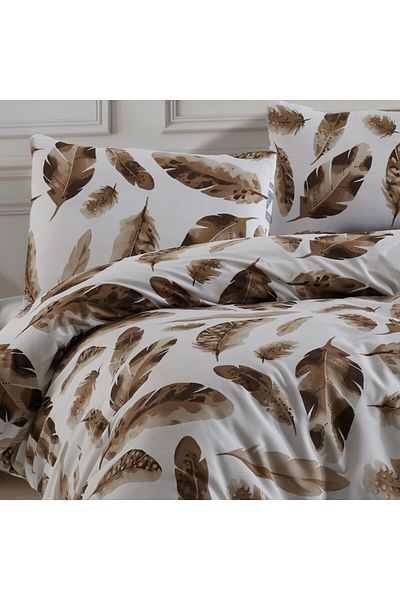 Story home Textile Set de lenjerie de pat dublă Story Home 100% bumbac Ranforce 144TC 4 piese husă pilotă 200x220 cm Plume Brown